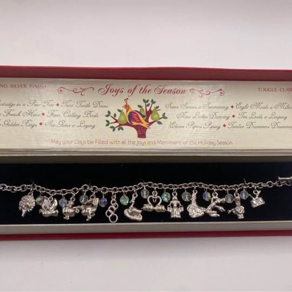 Vintage "Joys of the Season" 12 Days of Christmas Charm Bracelet Original Box